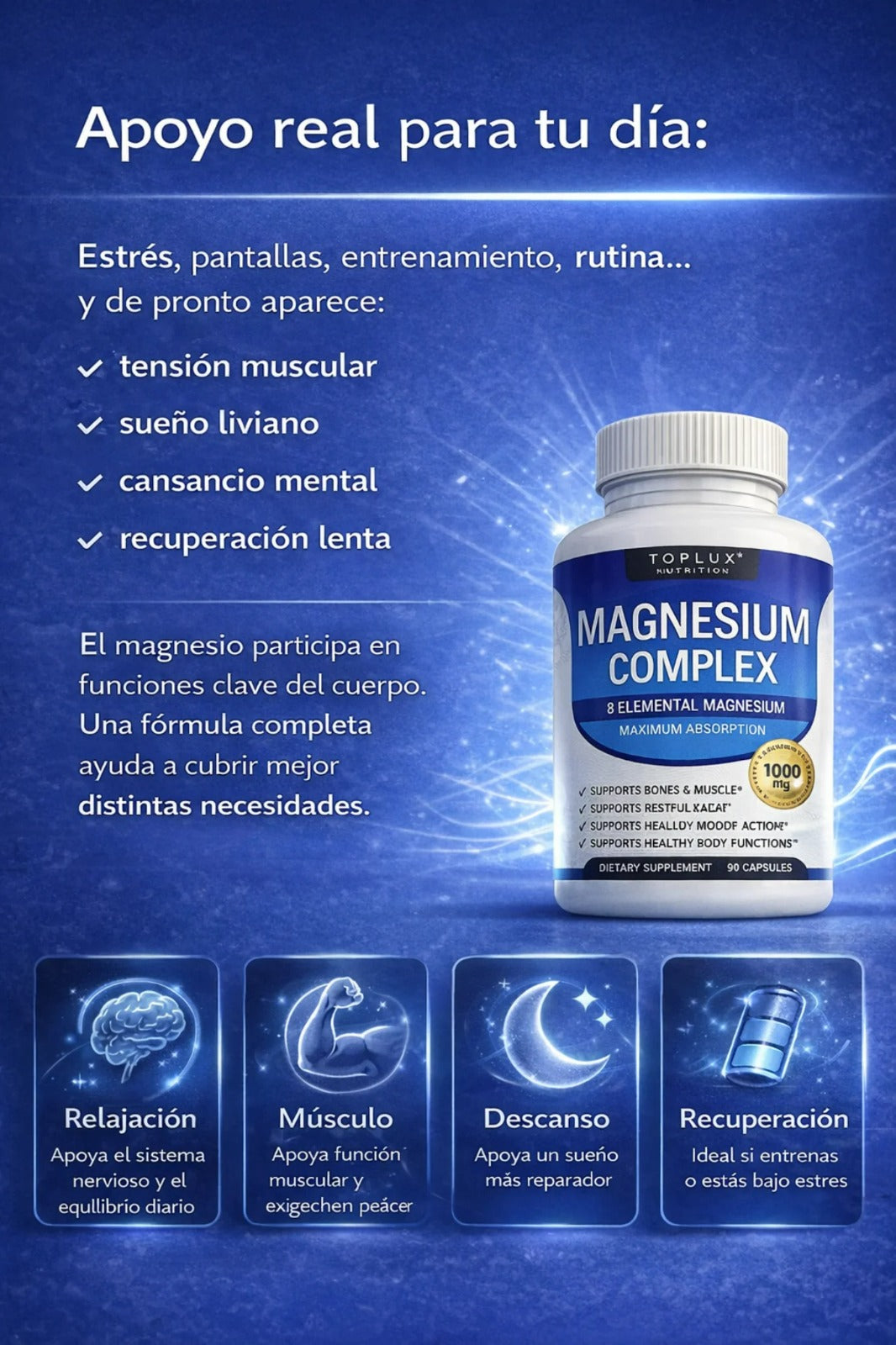 Magnesio COMPLEX - 8 EN 1 para tu Bienestar (60 caps).