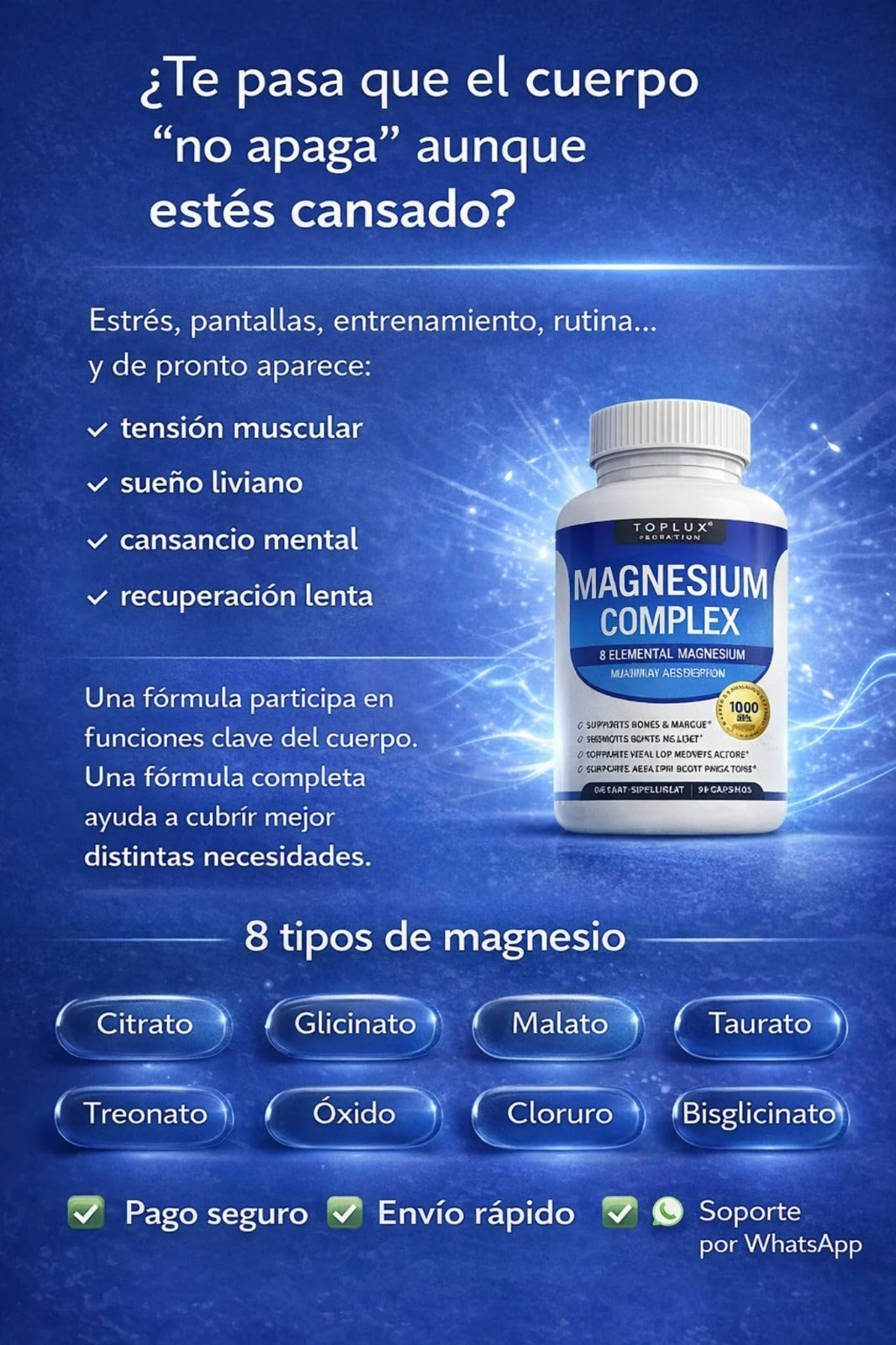 Magnesio COMPLEX  - 8 EN 1  para tu Bienestar (60 caps).